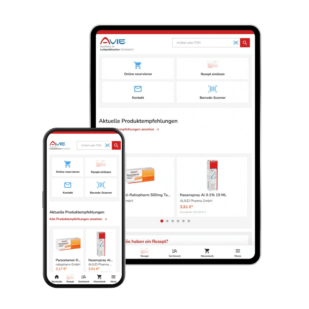 Handy und Tablet, welche die Apotheken-App zeigen